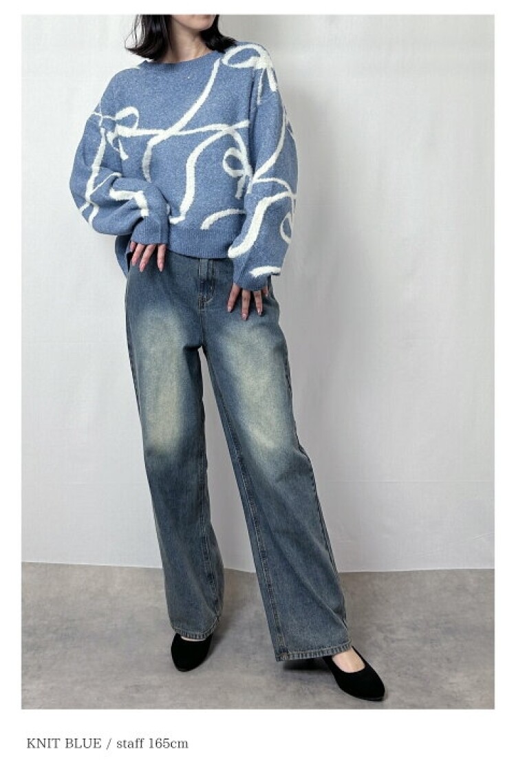 【大人気】大人も着れるリボン柄ニット